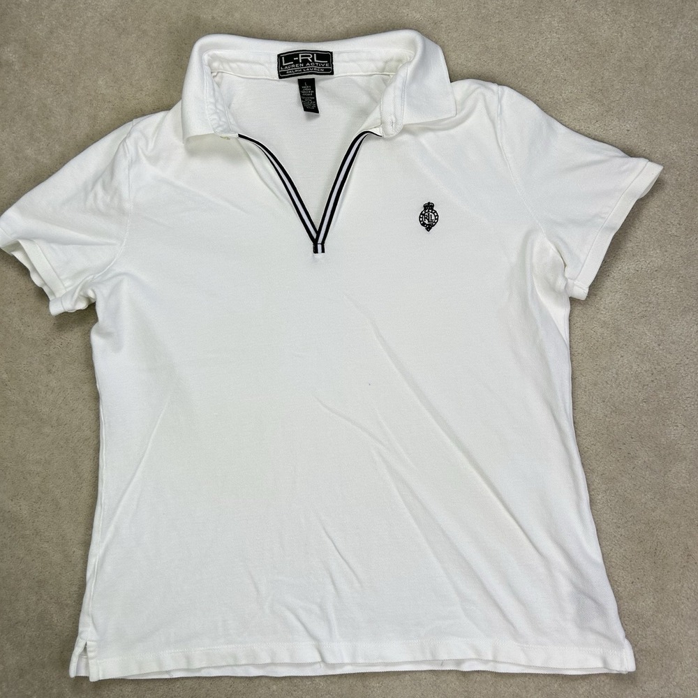 Vintage 90s Lauren Ralph Lauren Polo Shirt Crest Logo Women's L Johnny Collar